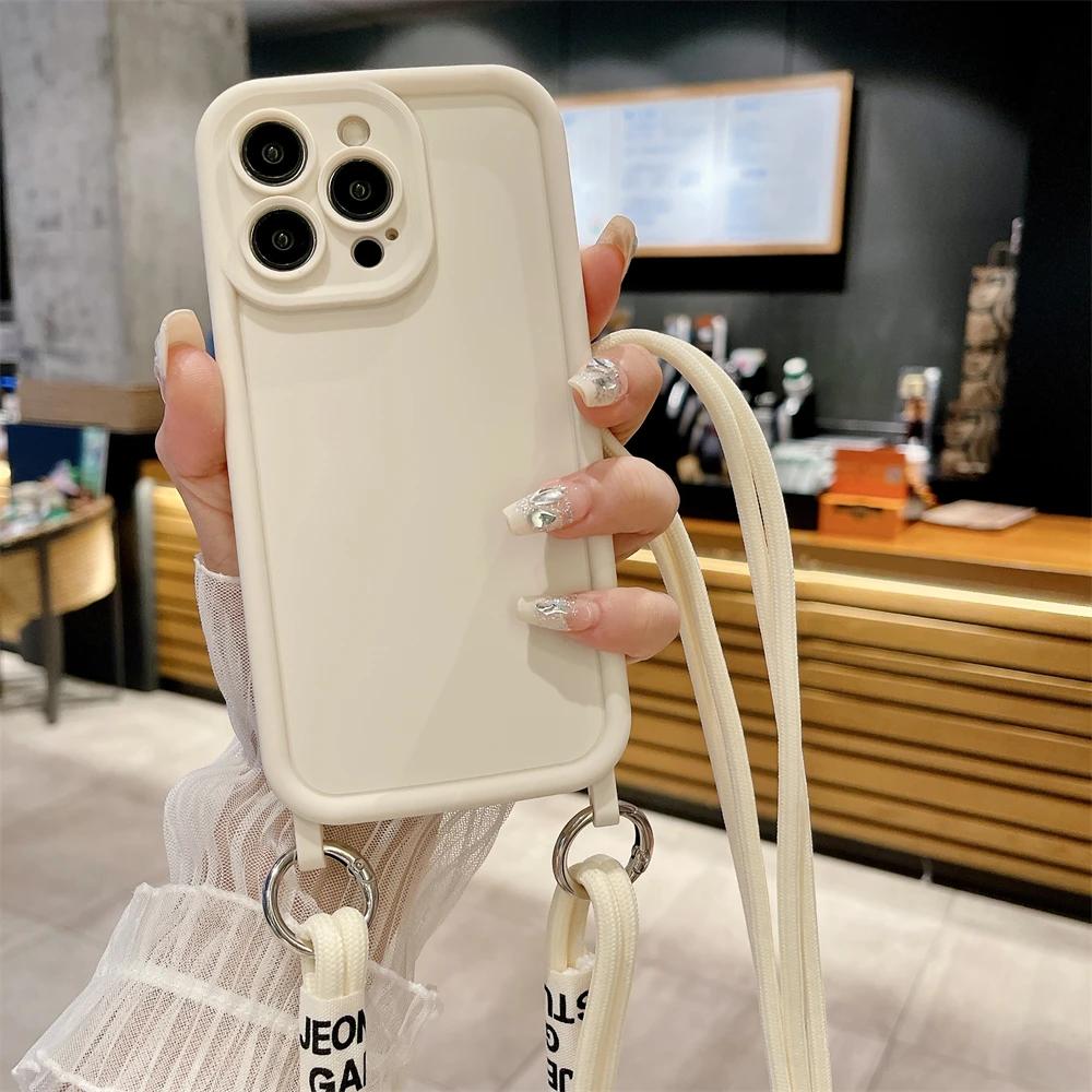 INS милый чехол через плечо с двойным шнурком для защиты объектива матовый силиконовый чехол для iPhone 15 14 13 12 11 Pro Max 14 15 Plus XS MAX XR X 8 7 Plus SE2 чехол