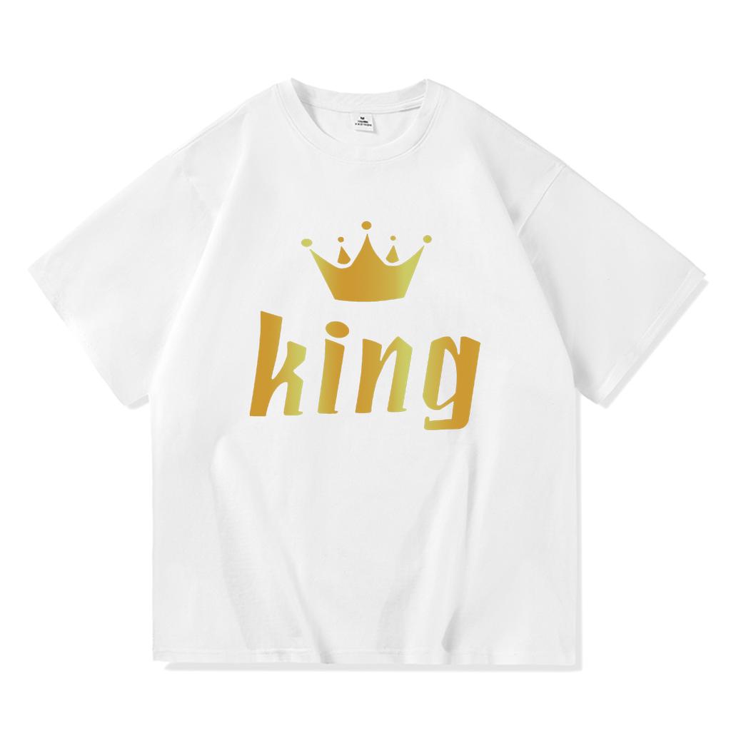 2023 Повседневная летняя хлопковая футболка с принтом KING QUEEN, свободная футболка с короткими рукавами и круглым вырезом для влюбленных, женские и мужские топы, футболки