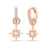 925 Sterling Silver Rose-Gold Plated Zirconia Hanging Star Charm Huggie Hoop Earrings for Women Teen