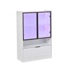 Modern LED Display Cabinet Height 120cm with LED Lighting, Living Room Cabinet with Glass Doors and Folding Door, Chipboard Display Cabinet, White