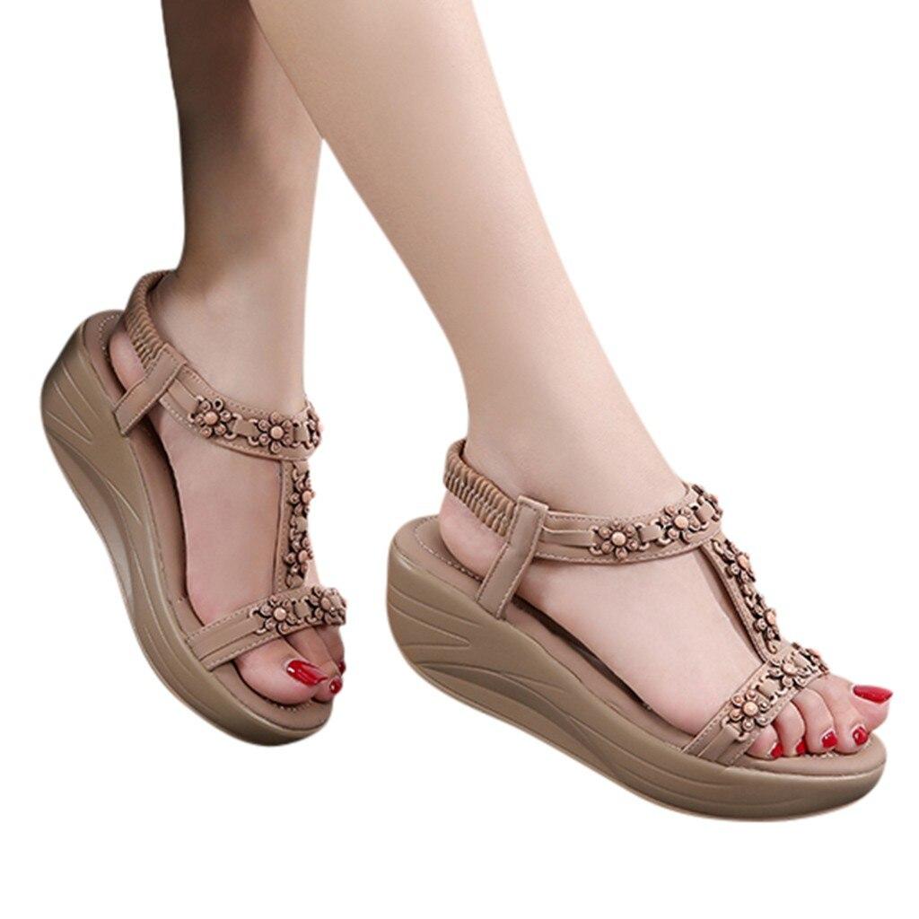 Летняя обувь на плоской подошве в богемном стиле, женские сандалии, женские сандалии на плоской подошве с блестящими цветами и кристаллами, пляжная повседневная модная обувь