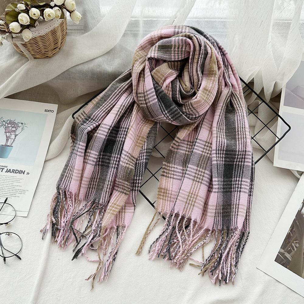 High End Imitation Cashmere Plaid Scarf Versatile and Warm In Winter  Women's Neck Scarf  Fringed Shawl