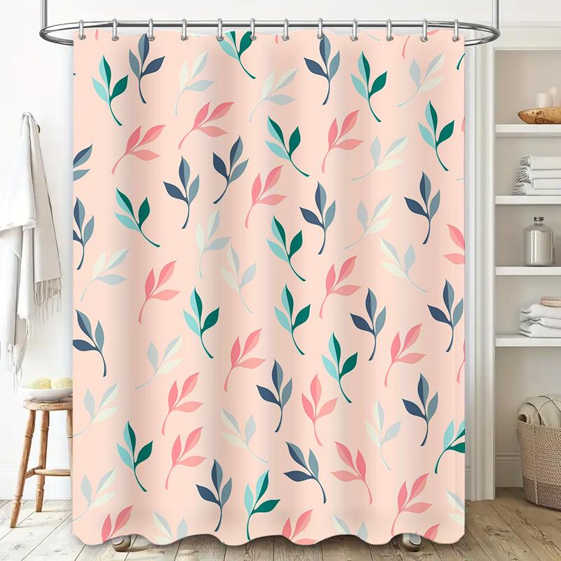 Pink Green Blue Feather Shower Curtain Waterproof Bathroom Decor Set For Home Decoration Pink Green Leaf Bath Curtains Modern Ba