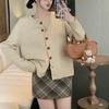 Women S Korean Style Round Neck Long Sleeve Knit Cardigan Sweater