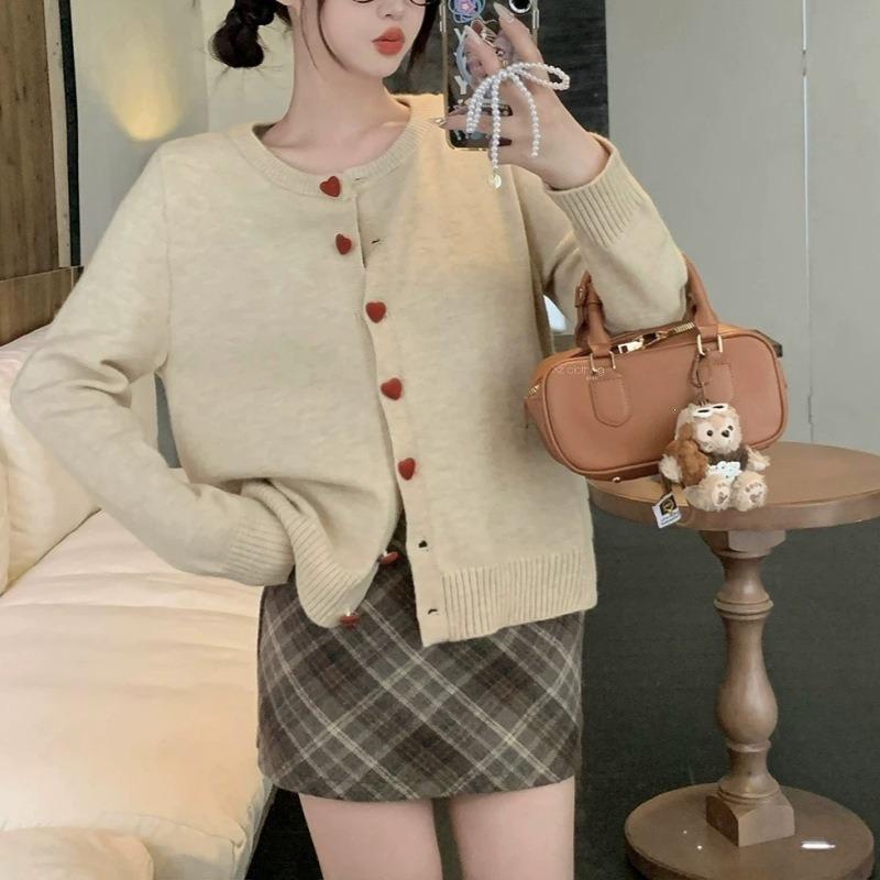 Women S Korean Style Round Neck Long Sleeve Knit Cardigan Sweater