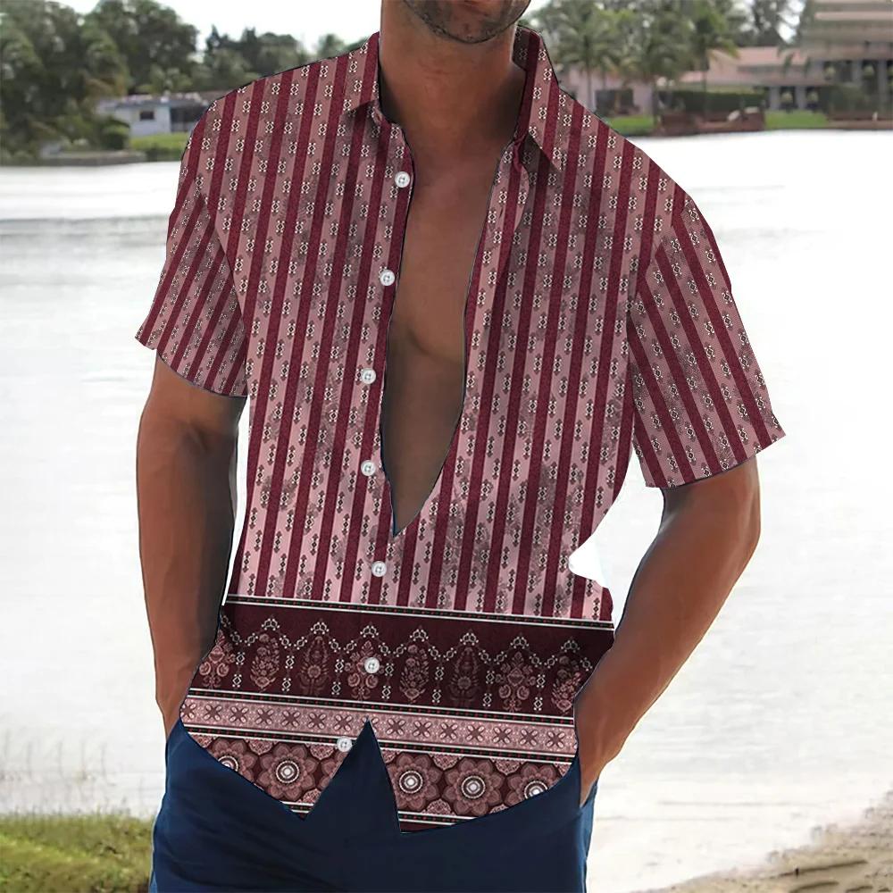 Holiday Beach Striped 3D Print Men Tops Man/Women Casual Fashion Short Sleeves Shirt Lapel Button Shirt Oversized Unisex Clothes