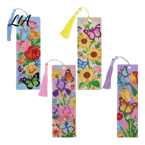 DIY Art Craft Kits 4PCS Christmas Theme Diamond Painting Bookmarks, Creative Kits, Bookmarks Stress Relief Portable Book Markers for Adults