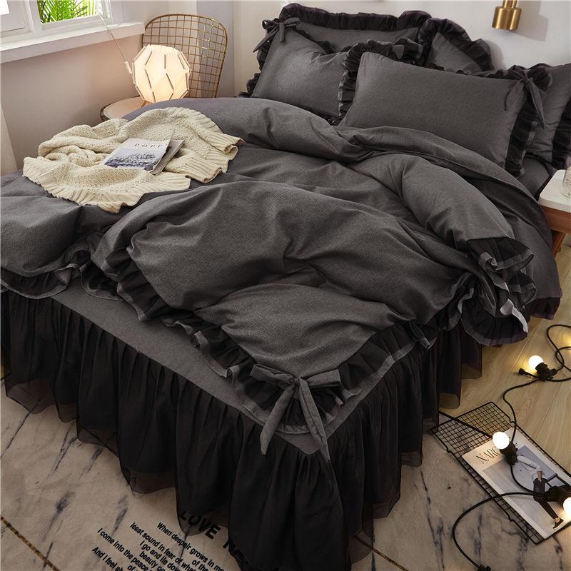Thickened Four-piece Princess Style Single Double Quilt Cover Bed Skirt, Bedding