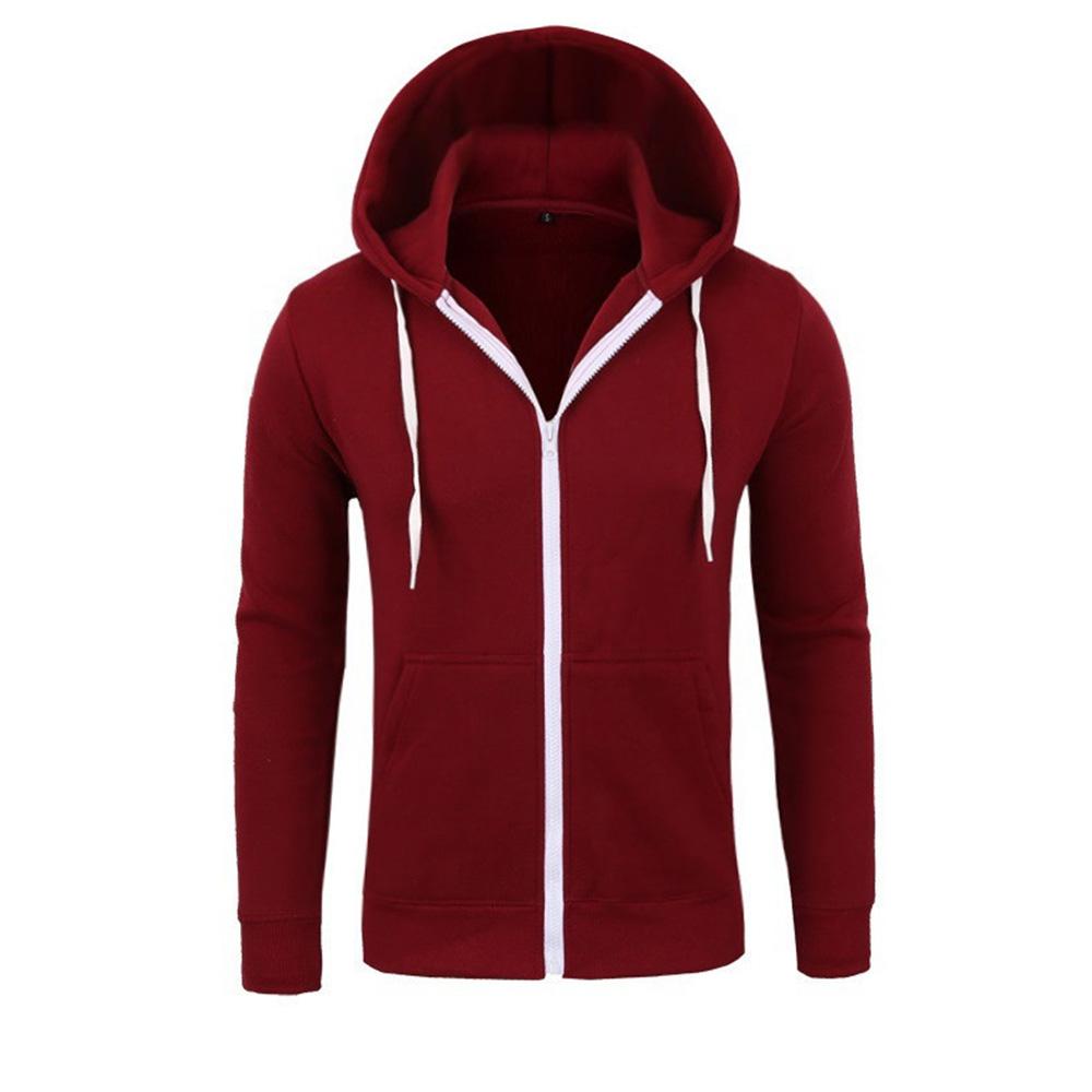 Spring Men Hoodies Solid Color Casual Daily Fitness Sweatwear Simple Zipper Cardigan Outdoor Sports Tops