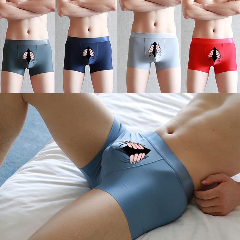 Сексуальные мужские трусы-боксеры из ледяного шелка с мультяшным принтом, нижнее белье для влюбленных, подарок