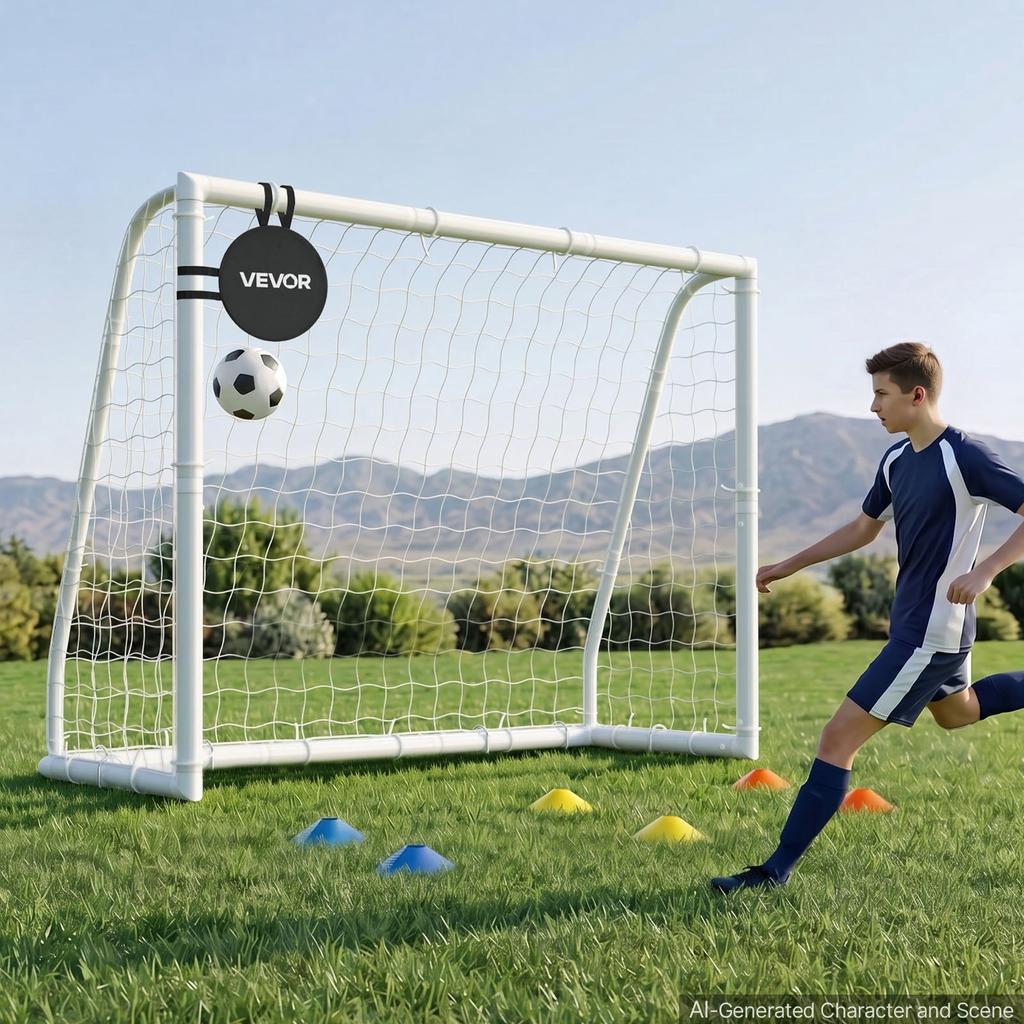 VEVOR Soccer Goal 2.44 x 1.82 m PVC Soccer Goal for Backyard with PE Net, Portable Weatherproof Set, with High-Strength Net, Target, Cones