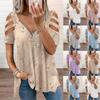 Summer Women's V-neck Zipper Hollow Short Sleeve Top Casual Women's T-shirt Plus Size Women's Short Sleeve