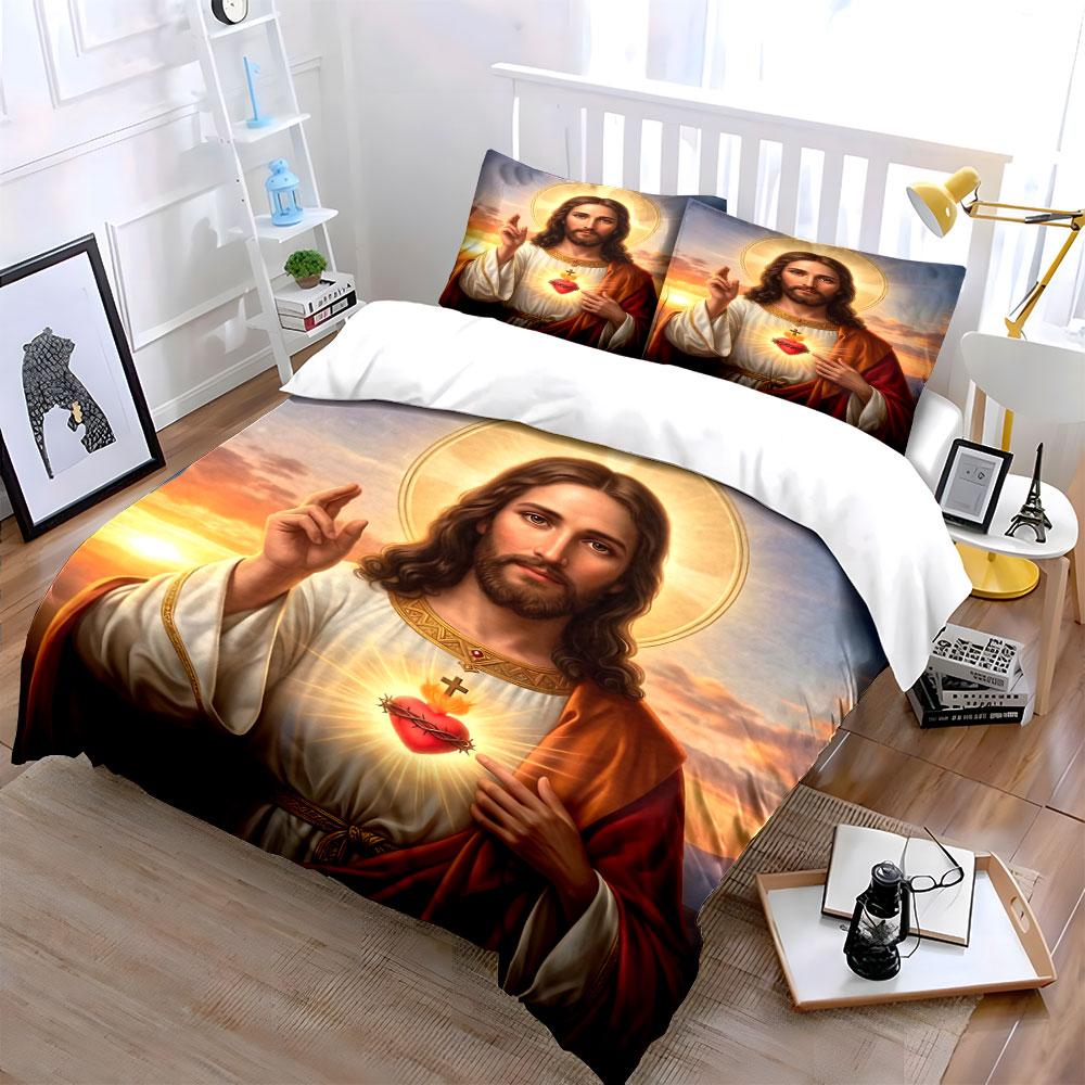 Sacred Heart Jesus Artwork Bedding Duvet Cover Set (1*Duvet Cover 2*Pillowcases, without duvet insert)