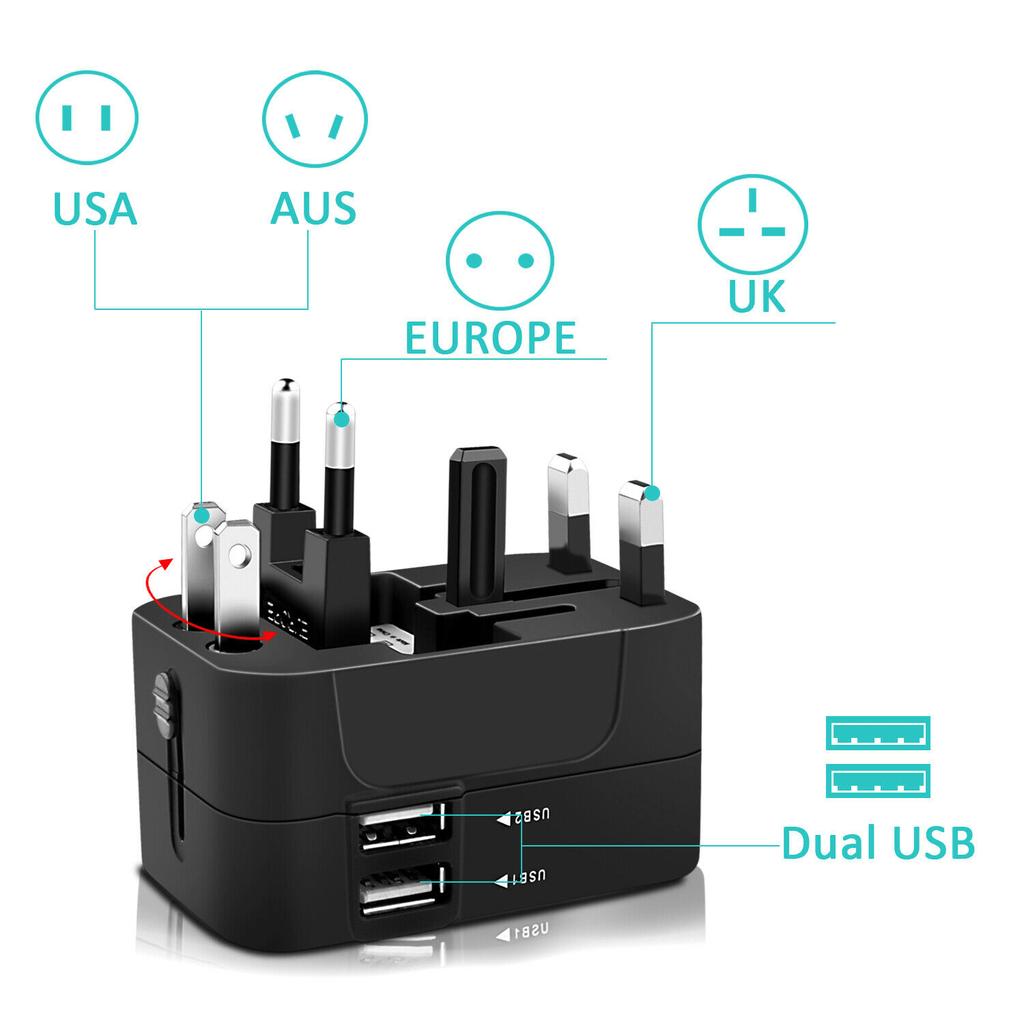 1PC Universal Travel Plug Adapter 2 USB Port World Travel AC Power Charger Adapter AU US UK EU Converter Adapter USB Charger New