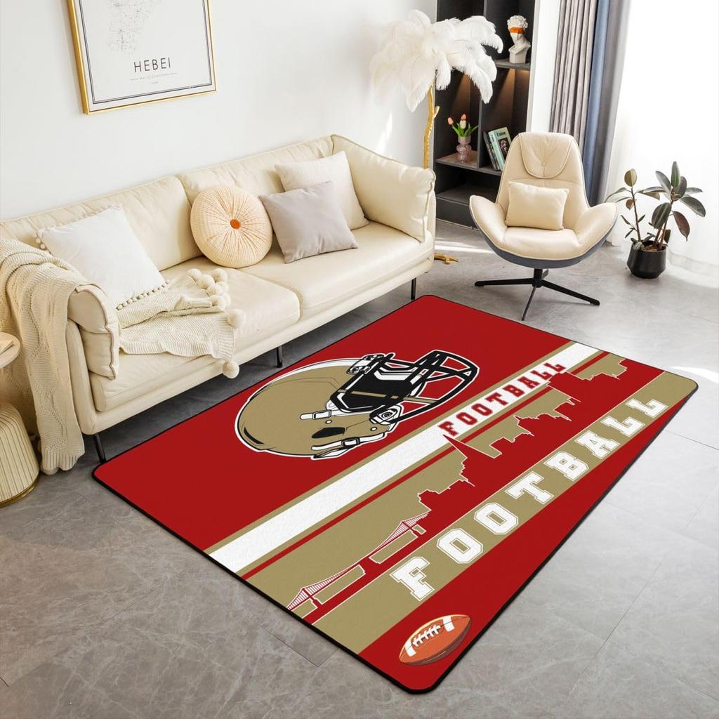 Erosebridal Football City Area Rug 4'11" x 3'3" Football Rug for Boys Girls Brown Red Rugby Game Carpet Football Fans Bedroom Decor Sports B