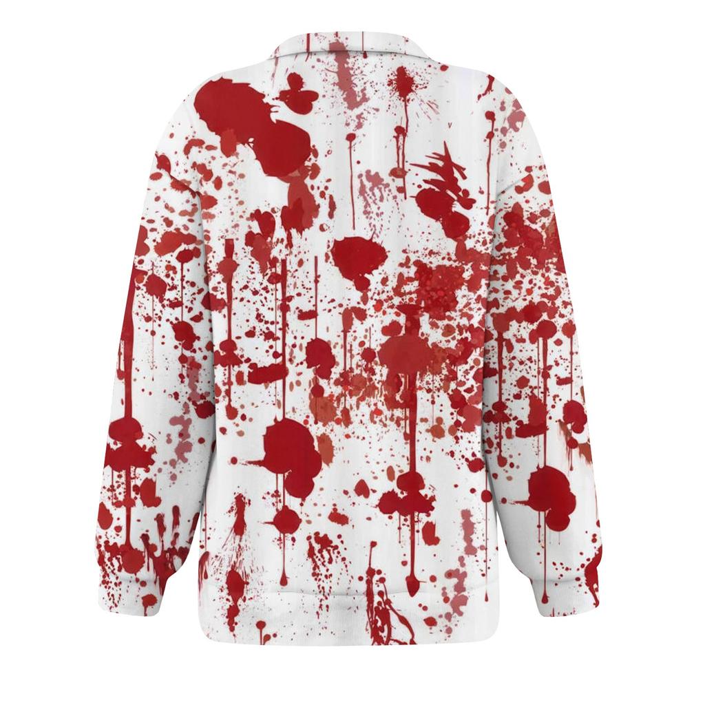 Women's Fashion Casual Long Sleeve Halloween Printed Zipper Turtleneck Drop Shoulder Sweatshirt Top