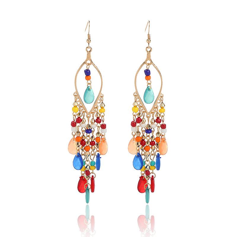 Bohemian Long Earrings Women'S Style Fashion Exaggerated Water Drop Fringed Earrings Temperament Ear Jewelry