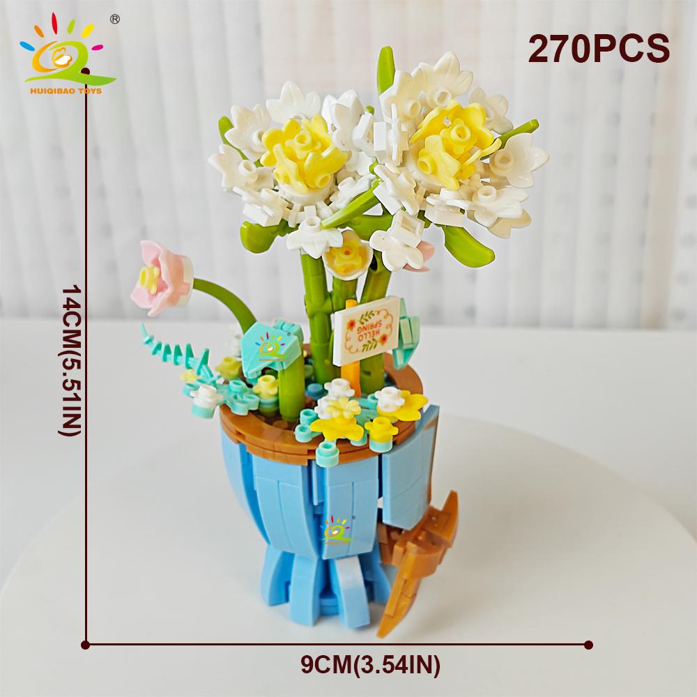 HUIQIBAO MOC Модель Цветка Микро Строительный Блок DIY Вечный Букет Украшение для Дома Стола Стола Растение Кирпич Подарок Девочке Детская Игрушка