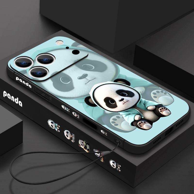 Синий Пальто Узор Панда Чехол-шнурок Для iPhone 17 Pro Max Мягкий Силиконовый Чехол Для iPhone 16 Pro Max Funda iPhone 15 14 13 12 11 16E Air