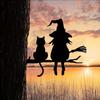 Halloween Garden Stake Witch And Cat Tree Decoration Iron Tree Stake with Pre-drilled Holes for Patio Yard Garden Decor