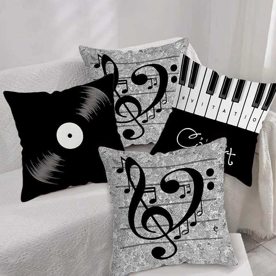 Music Theme Pillowcase Piano Musical Notes CD Print Decorative Cushion Cover for Home Interior Party Decor
