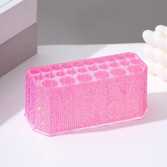 Rhinestone Acrylic Makeup Brush Holder 26 Holes Nail Brush Storage Box Desk Pen Organizer Display Stand for Cosmetic Tools Eyebrow Pencil Eyeliners