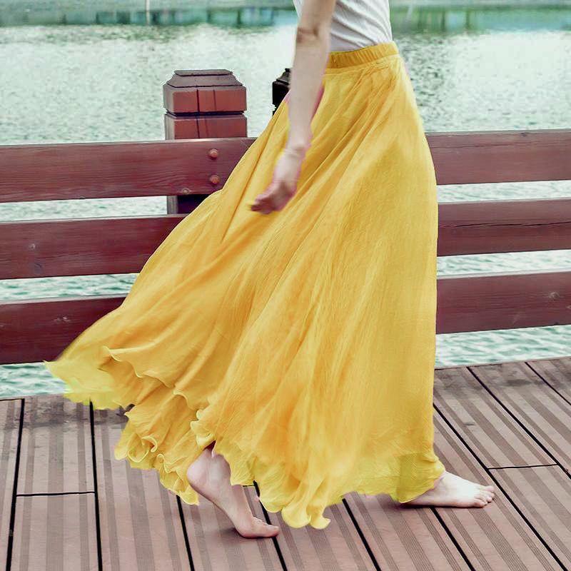 Women's Spring and Summer Vacation Seaside Big Swing Half-body Skirt Beach Casual Skirt