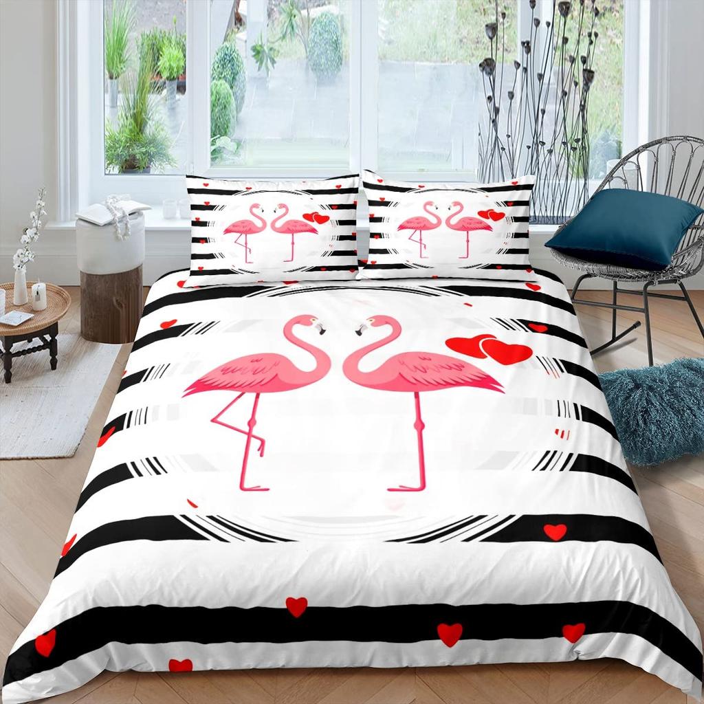 Комплект пододеяльника «Фламинго» Тропические листья Покрывало с рисунком пальм Постельный комплект Красочный полиэстеровый пододеяльник для детей
