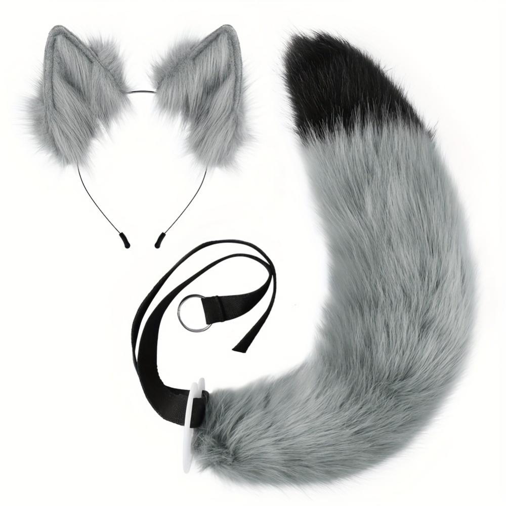 Комплект из 2 предметов: регулируемый пушистый хвост и съемные уши, подходит для вечеринок с животными на Хэллоуин, косплей в подарок на Хэллоуин