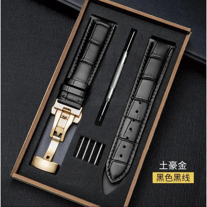 Watchband Genuine Leather Strap With Box Watch Band Butterfly Clasp Bracelet 14/16mm 18mm 20mm 21mm 22mm 24mm Wrist Band Watch Accessories