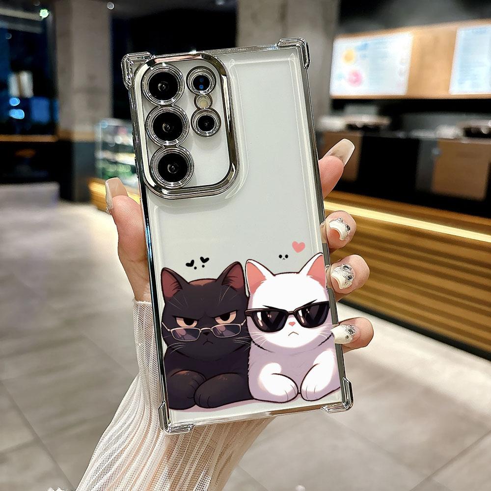 Очки Черно-белый Кот Мультяшный Funda Для Samsung S26Ultra Чехол Для Телефона Для Galaxy S25 FE S26 S24 S23 S22 S21 Ultra S20 Plus Чехол