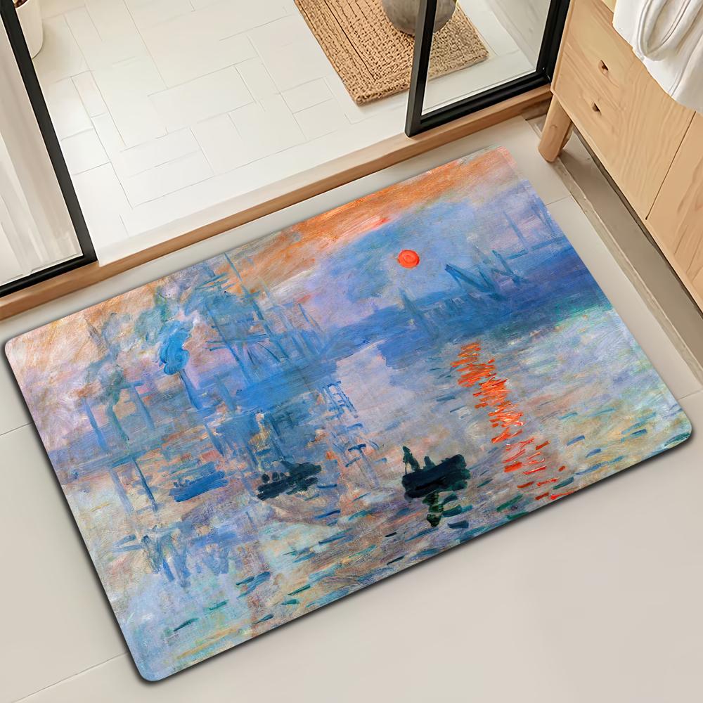 Коврик для двери, коврик для ванной, коврик для пола Lotus M-Monet, масляная живопись, микрофибра, декоративный, универсальный, фланелевый, быстросохнущий, впитывающий, нескользящая подошва
