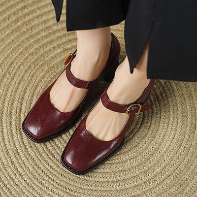 Овчина мода лето весна осень толстые высокие каблуки металлическая пряжка женские европейский дизайн квадратный носок лодочки