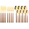 16/24/30Pcs Gold Imitation Wooden Handle Dinnerware Cutlery Set Stainless Steel Tableware Knife Fork Spoons Silverware Western Flatware