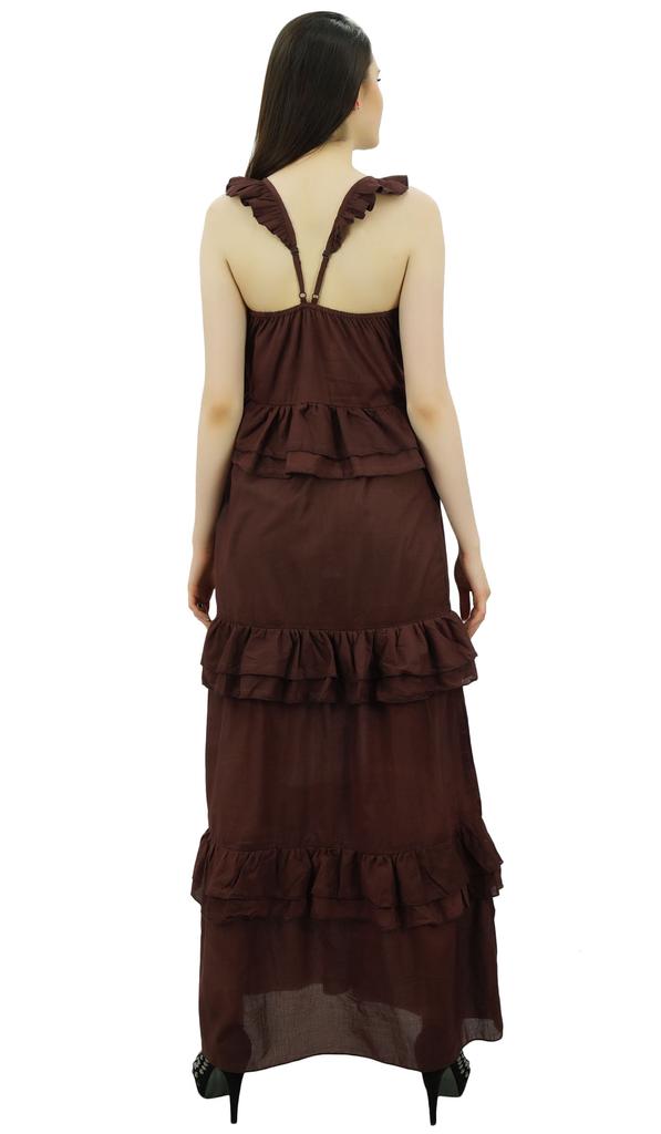 Bimba Sexy Summer Spaghetti Strap Sundress V-Neck Casual Ruffle Long Maxi Beach