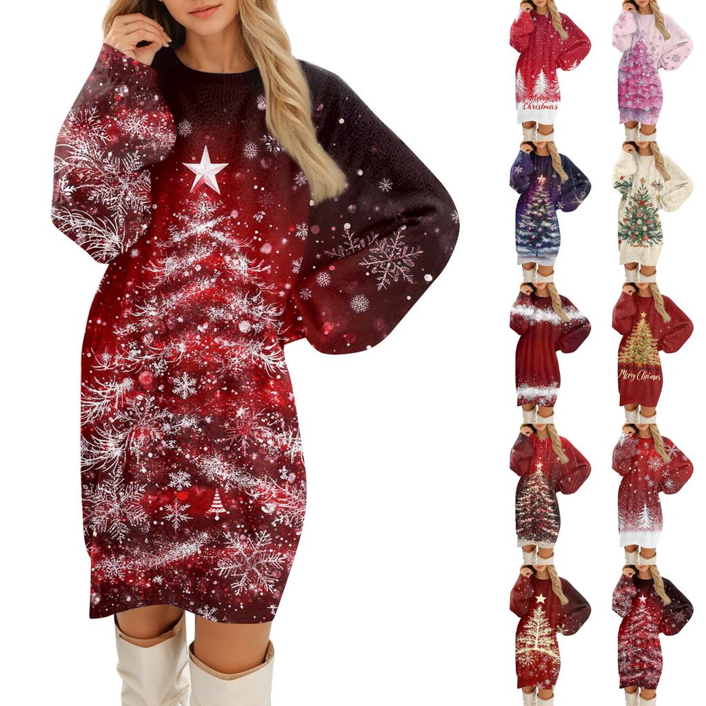 Женские повседневные плюшевые платья с круглым вырезом и длинным рукавом