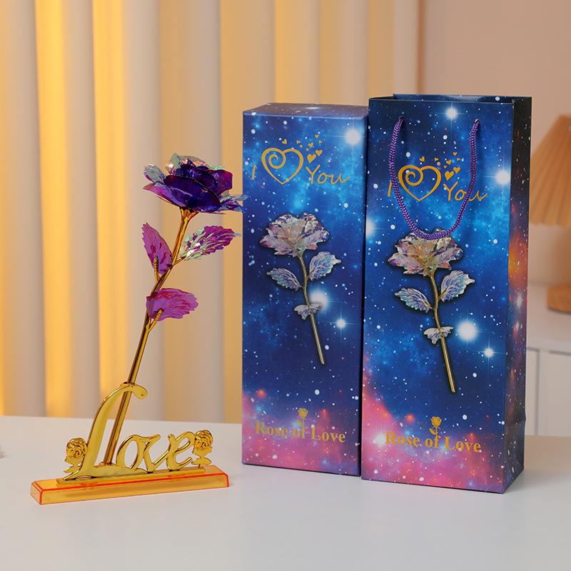 Роза из 24-каратной золотой фольги Светящийся букет: Сохраненные искусственные цветы на День святого Валентина, День матери и дни рождения
