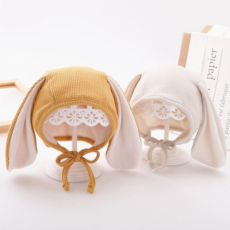 Зима-весна, детская шапка, милые длинные шапочки с кроличьими ушками, теплая шапка-ушанка для малышей, однотонные шапки для новорожденных