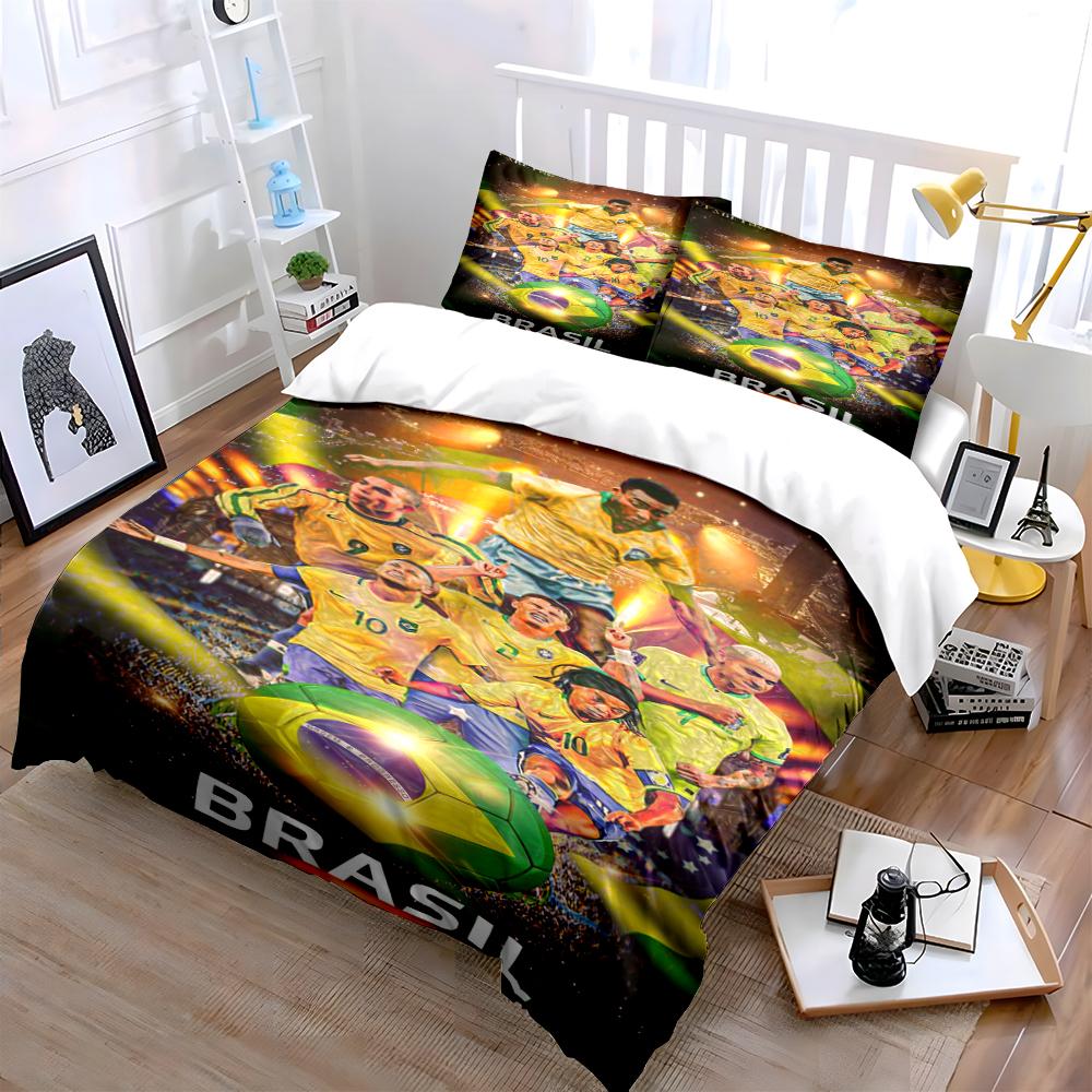 Brazil Football Team Print Bedding Set Bedding set (1 duvet cover, 2 pillowcases, duvet not included)