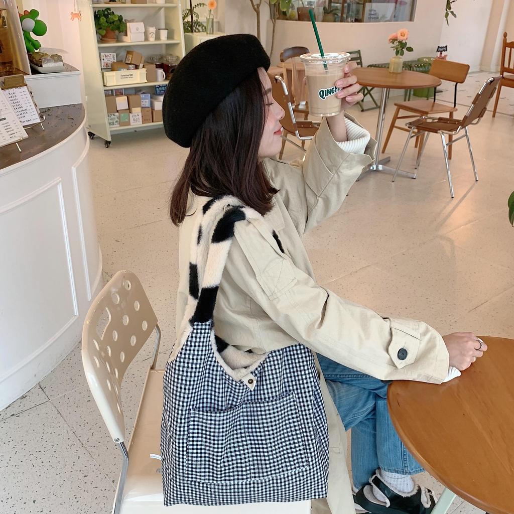 Women Autumn Winter Plush Love One Shoulder High Capacity Tank Top Bag