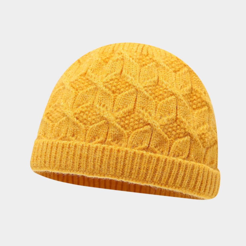 Autumn and winter rhombus grid simple jacquard knitted landlord hat men's and women's outdoor solid color crimped warm wool hat