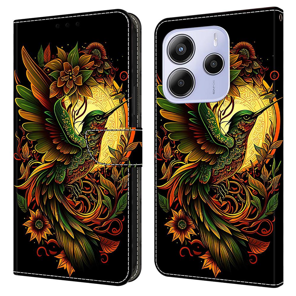 Для Xiaomi Redmi Note 14 5G Кожаный чехол С печатью рисунка Кошелек Подставка Флип-чехол для телефона