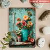 2D Flat, 2D Flat Flower Pots Vintage Metal Tin Sign, Gym Cafe Garage Tin Painting, Restaurant Home Bedroom Forest Garden Wall In