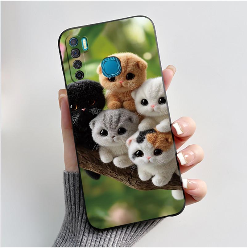 Phone Case For Infinix S5/S5 lite/X652/Camon 12 Air/CC6 Black Cute Cartoons Painted Casing Bumper Soft Shockproof Black Case