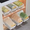 Non-Slip Pull-Out Kitchen Cabinet Countertop Storage Basket for Bowls and Plates