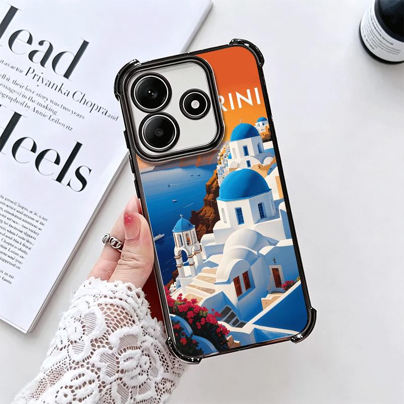Санторини Греция Лето Покрытие Чехол для телефона Для Xiaomi Redmi Note 14 15 Pro Plus 13 12 11 11S 11T 10 9S 9 5G Противоударный Подушка безопасности Co