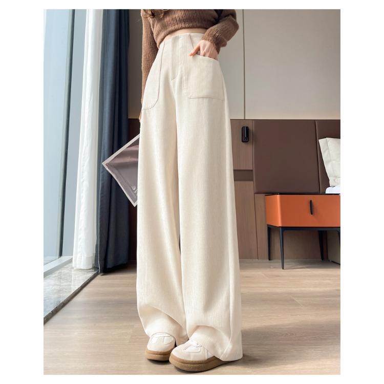 Модные красные вельветовые брюки с высокой талией, широкие брюки, повседневные свободные прямые брюки для женщин