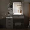 Vanity Desk with LED Lighted Mirror Makeup Mirror, Table 4 Drawers and Opening Shelves, Bedroom Dressing Stool