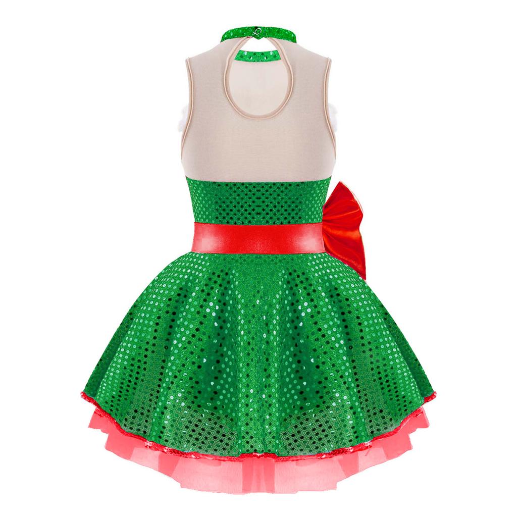 Детское платье-пачка без рукавов с блестками для девочек, платье для фигурного катания на коньках, рождественский танцевальный костюм