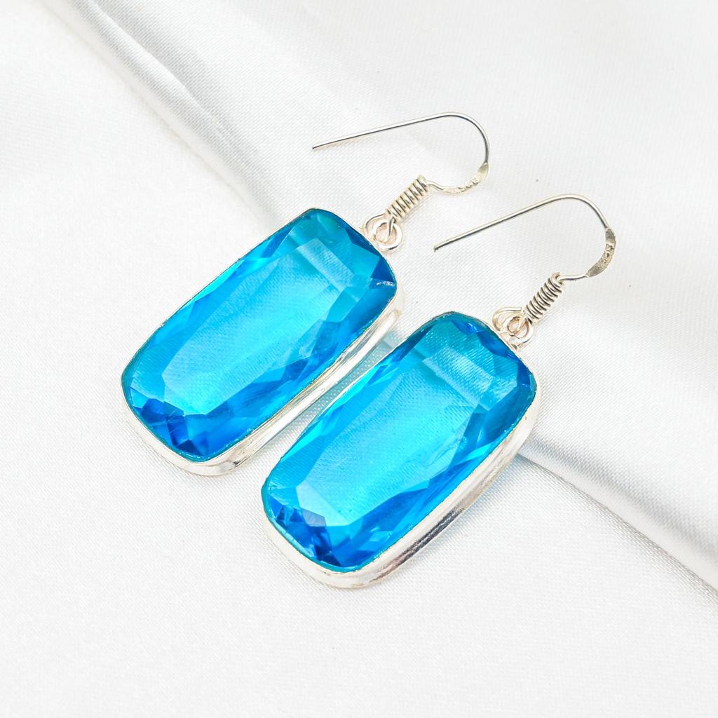 Серьги с голубым топазом, ювелирные изделия из стерлингового серебра 925 пробы, серьги ручной работы на День Благодарения